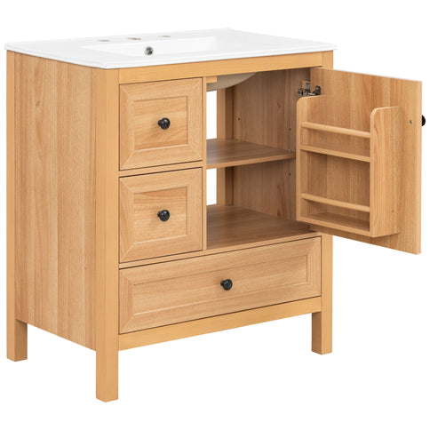 Modern Bathroom Vanity With Sink, Soft Close Drawers & Door, Storage Rack