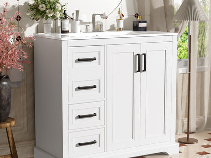 Bathroom Vanity With Sink, Soft Close Doors, Adjustable Shelf & 3 Drawers