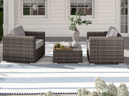 Wicker Seating Group Set With Table And Cushions