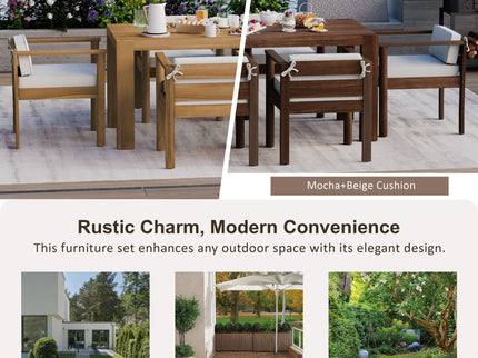 Rustic Patio Dining Set For 6 With Removable Cushions