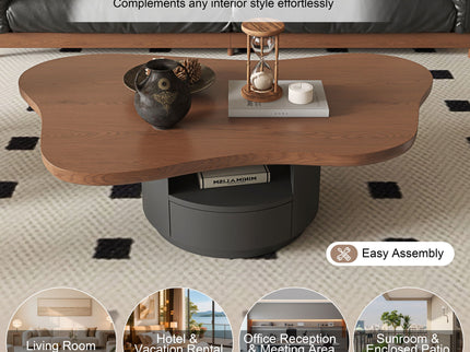 Cloud Coffee Table With 2 Drawers & Multi Layer Storage - Dark Walnut / Matt Black