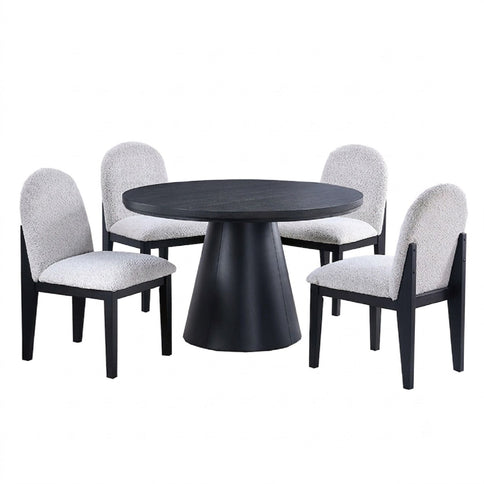 5 Piece Round Dining Set With With Chairs - Black / White