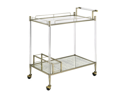 Cirro - Antique Mirror Wire Brass Serving Cart - Antique Brass / White