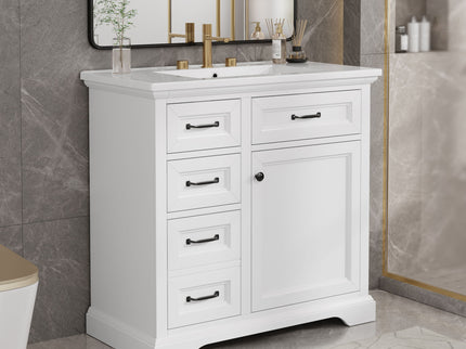 Modern Bathroom Vanity With Sink Top, 4 Drawers And 1 Soft-Close Door