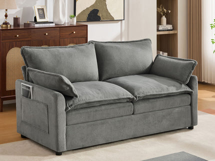 Modern Loveseat Sofa, Upholstered Couch With Side Storage Pockets
