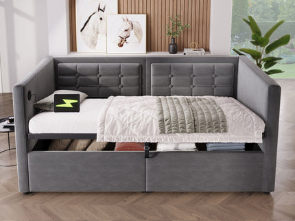 Upholstered Daybed With Hydraulic Storage And USB / Type - C Charging