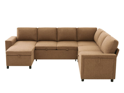 U - Shaped Convertible Sectional Sofa Bed With Storage, USB Charger & Cup Holders