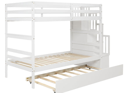 Twin Over Twin Bunk Beds With Twin Trundle And Stairway Storage Function