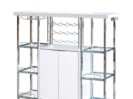 Parsley - 2 Door Bar Cabinet With Built In Charging Ports - Glossy White