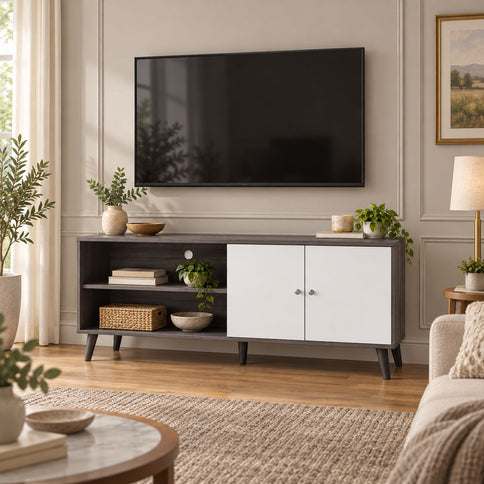 Amidon - TV Stand, With 2 Storage Shelves And 1 Cabinet
