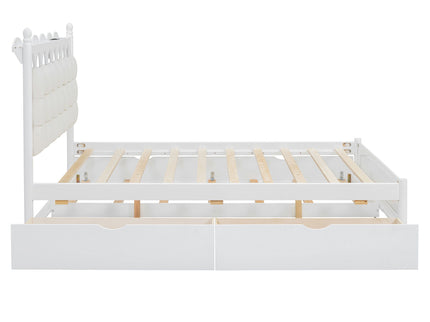 Storage Platform Bed, With 2 Big Drawers, Trundle, One Set Of Sockets & USB Ports