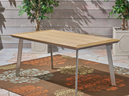 Outdoor Dining Table With Eucalyptus Wood Topped - Silver