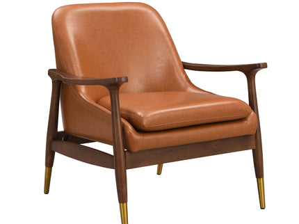 Mid - Century Accent Chair With Cushioned Seat, Brass Tipped Legs