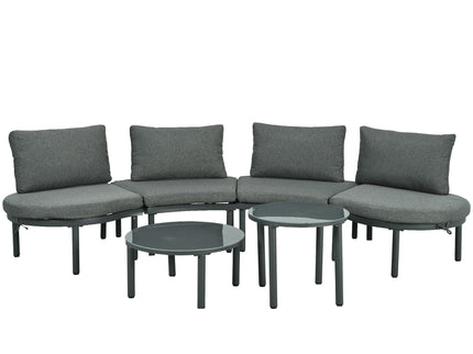 6 Piece Patio Set, Half Moon Outdoor Sectional Sofa With 2 High Low Coffee Tables, 4 Pillows & Cushions