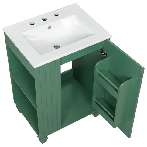 Classic Retro Bathroom Vanity With Sink, Door Shelf, Side Open Storage Frame