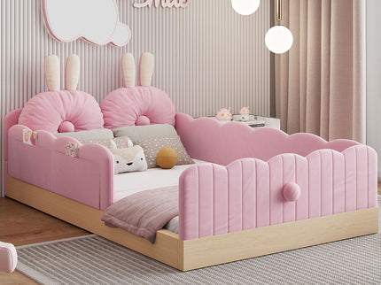 Platform Bed With Animal Pillows And Storage Bags