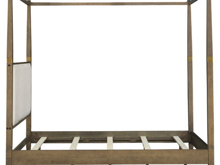 Queen Canopy Bed Frame With Upholstered Headboard - Brown