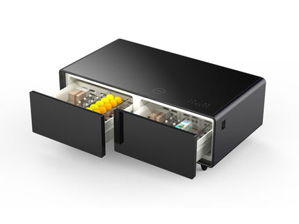 Modern Smart Coffee Table With Built-In Fridge, tooth Speaker, Wireless Charging Module, Touch Control Panel, Power Socket, USB Interface, Outlet Protection, Atmosphere Light