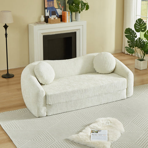 Curved Convertible Sofa, 2 In 1 Frameless Folding Sofa Bed With Pull Out Base And Deep Seat
