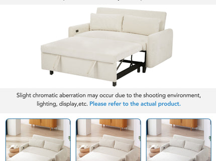 Pull-Out 2 Seat Modern Sleeper Sofa With 2 Throw Pillows And USB Ports