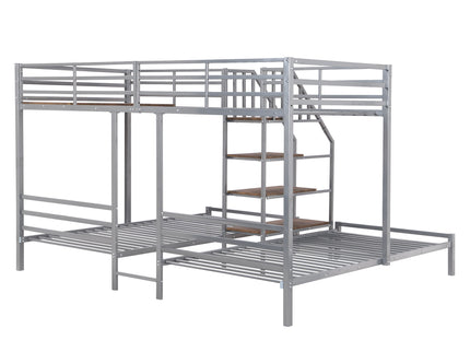 Metal Bunk Bed With Storage Shelves Staircase