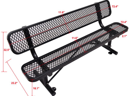 6' Outdoor Steel Bench With Backrest