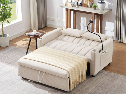 Convertible Sofa Bed Loveseat Sofa With Three USB Ports, Two Side Pockets, Two Cup Holders And 360° swivel Phone Holder For Living Room