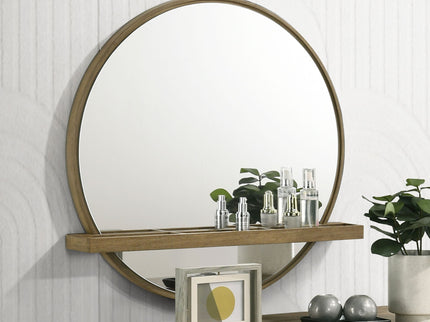 Benson - Round Vanity Wall Mirror With Shelf - Sand