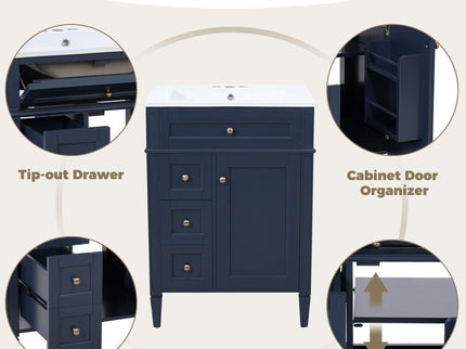 Bathroom Vanity With Top Sink, Storage Cabinet With 2 Drawers And Tip-Out Drawer