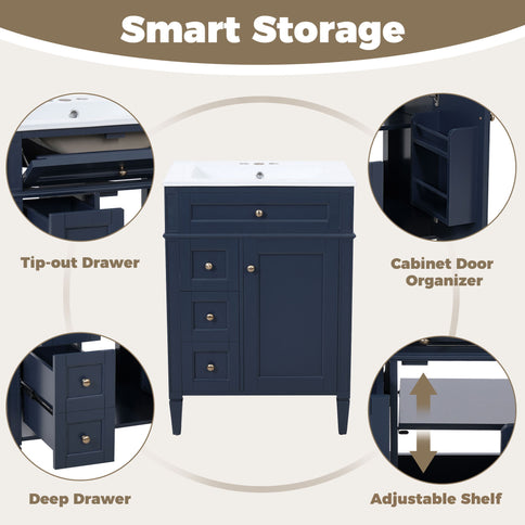 Bathroom Vanity With Top Sink, Storage Cabinet With 2 Drawers And Tip-Out Drawer