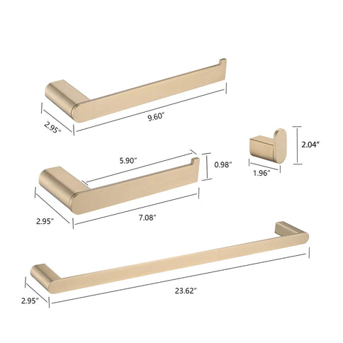 4 Pieces Bathroom Hardware Set Single Towel Bar, Towel Holder, Toilet Paper Holder