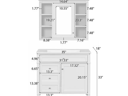 Bathroom Vanity With Mirror Cabinet, Storage Cabinet With 2 Soft Closing Doors And 4 Drawers, Undermount Sink