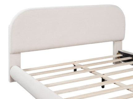 Upholstered Platform Bed With Thick Solid Frame And Stylish Curve-Shaped Design