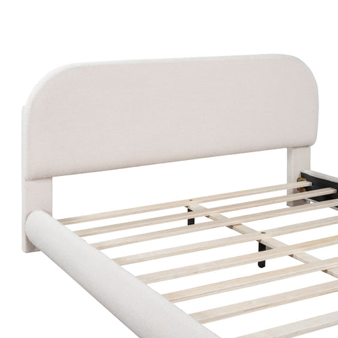 Upholstered Platform Bed With Thick Solid Frame And Stylish Curve-Shaped Design