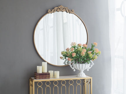 Classic Design Mirror With Baroque Inspired Frame For Bathroom, Entryway Console Lean Against Wall