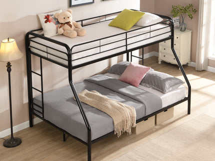 Modern Twin Over Full Metal Bunk Bed With Trundle And Dual Side Ladder And Metal Design - Black / Brown