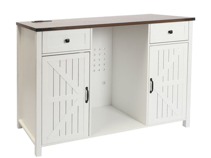 Coffee Bar With Mini Fridge Space & Built In Charging Station, Large Bar Cabinet With Drawers & Adjustable Shelves For Kitchen - White