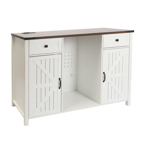 Coffee Bar With Mini Fridge Space & Built In Charging Station, Large Bar Cabinet With Drawers & Adjustable Shelves For Kitchen - White