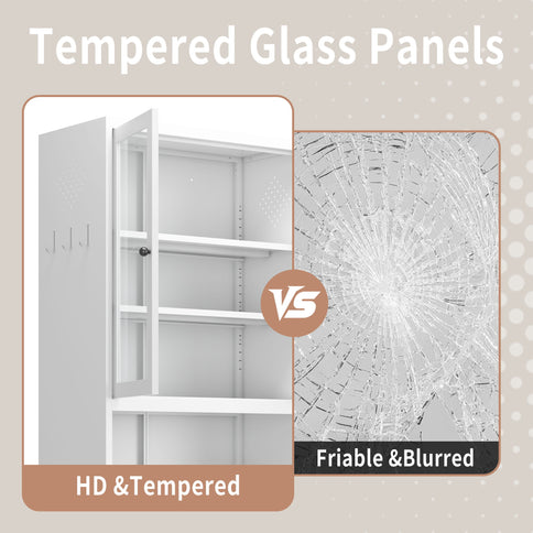 Kitchen Pantry Cabinet Tall Storage With Adjustable Shelves, Heavy Duty Stainless Steel Frame - White