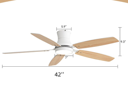 42" Ceiling Fan With Light, Tri Color Dimmable, DC Motor, 5 Blades
