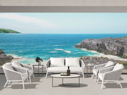 Rowan - Rope Barrel Back Patio Conversation Loveseat Sofa - Optic White