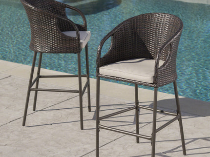 Outdoor 31" Rattan Barstools With Waterproof Cushions (Set of 2) - Multi Brown