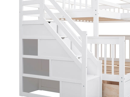 L Shaped Bunk Bed With 3 Drawers, Portable Desk And Wardrobe