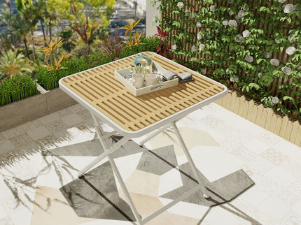 Modern Folding Square Table, Water Proof And Wear Resistant - Apricot / White
