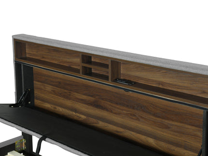 Upholstered Platform Bed With Storage Headboard, Trundle & 2 Drawers And A Set Of Sockets & USB Ports