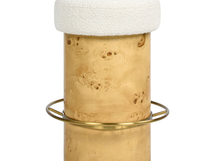 Nebula - Backless Round Upholstered Counter Stool With Burl - Ivory White
