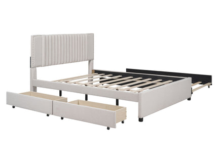 Upholstered Platform Bed With Drawers, Classic Headboard Design