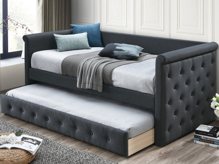 Contemporary Button Tufted Daybed With Slat Trundle
