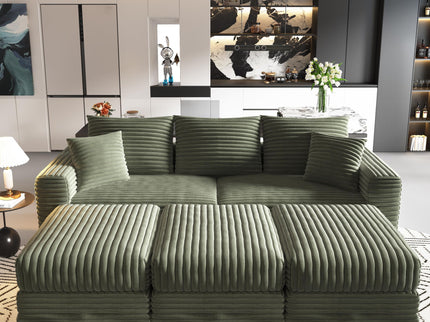Convertible Deep Seat Sofa With Soft Pillows And Ottomans