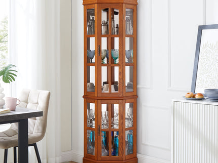 Corner Curio Cabinet With 5 Shelves And Lighting System (E26 Light Bulb Not Included)